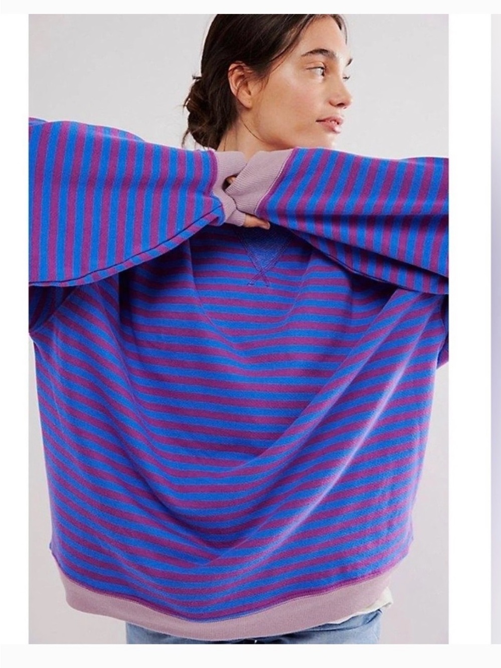 Free People Striped Oversized Crewneck Sweatshirt - Purple & Pink - Picture 2 of 10